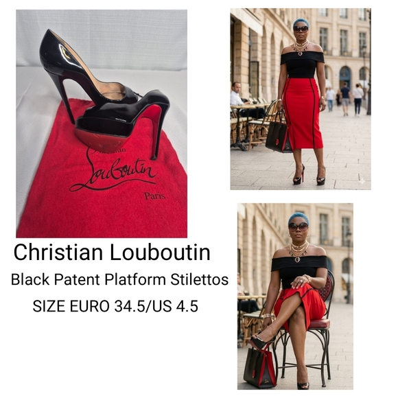 Christian Louboutin Shoes - Christian Louboutin Black Patent Platform Stiletto Pumps Red Sole EUR 34.5/US4.5
